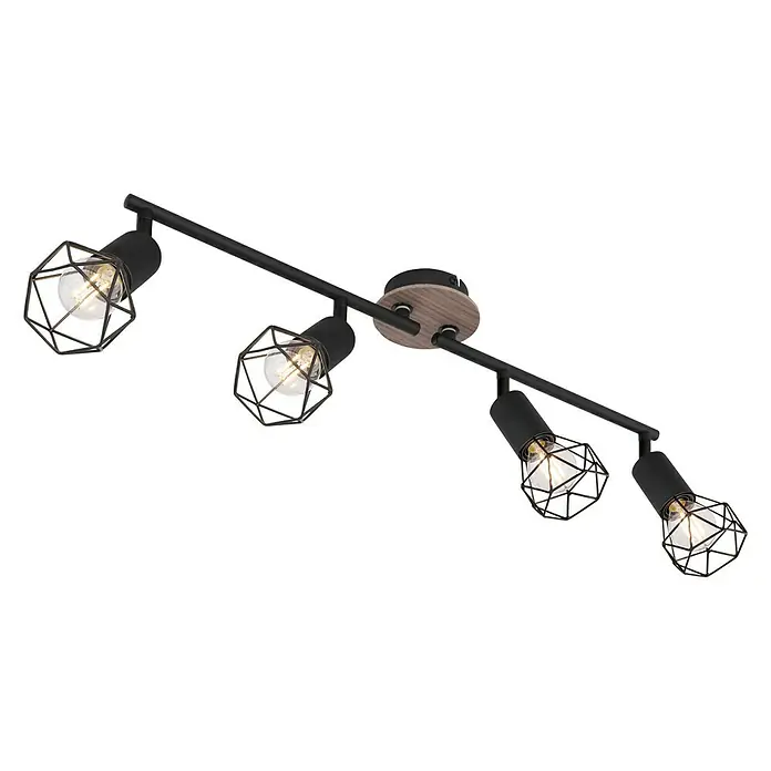 Globo Xara I Deckenstrahler - 40 W, L x B x H: 60 x 10 x 21,5 cm, Schwarz, E14, 4 Stk. - Diagonale Ansicht