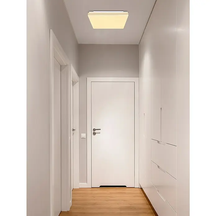 Globo LED-Deckenleuchte Raina - 12 W, L x B x H: 33 x 33 x 6 cm, Weiß/Holzoptik, Warmweiß - Stimmungsaufnahme