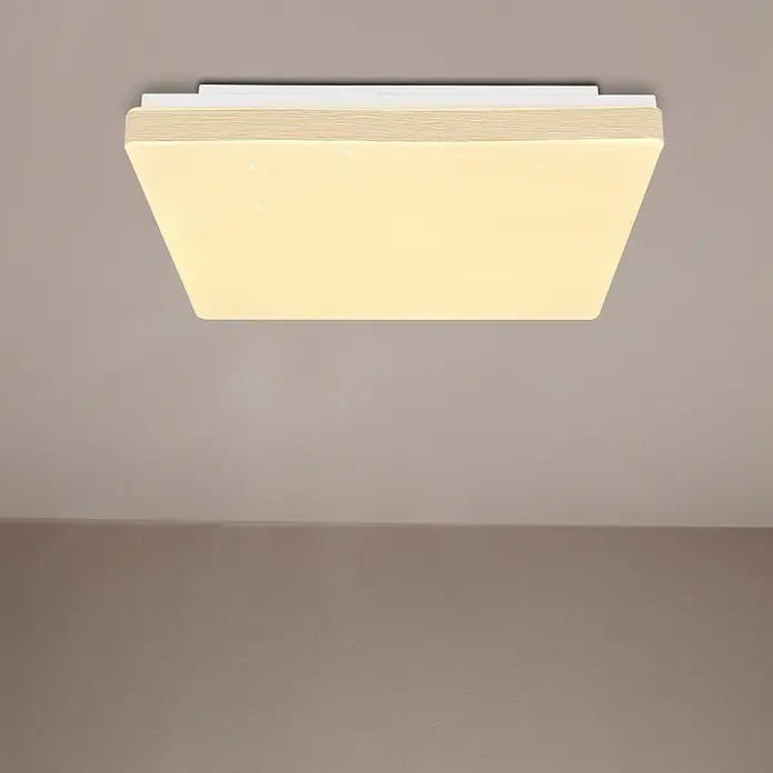 Globo LED-Deckenleuchte Raina - 12 W, L x B x H: 33 x 33 x 6 cm, Weiß/Holzoptik, Warmweiß - Bildausschnitt