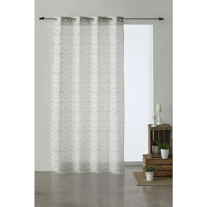 Visillo para ventana Geométrico - An x Al: 140 x 260 cm, 60% poliéster 40% algodón, Gris - Foto ambiente