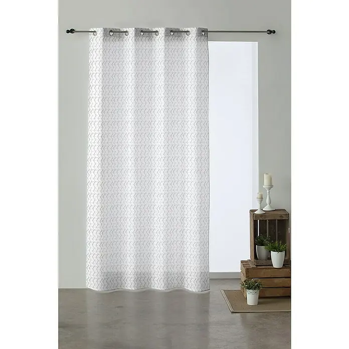 Visillo para ventana Atlanta - An x Al: 140 x 260 cm, 60% poliéster 40% algodón, Blanco/Gris - Foto ambiente