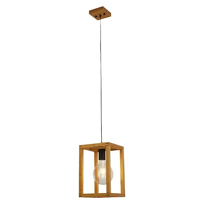 Searchlight Hanglamp Square - 20 x 20 x 120 cm, Houtkleurig, E27 - Diagonaal zicht