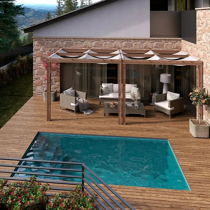 Pérgola adosada Cubik - L x An: 400 x 300 cm - Foto ambiente