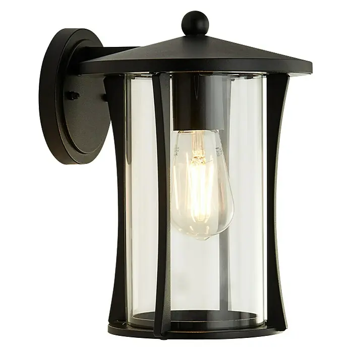 Searchlight Pagoda Wandlamp voor buiten - 22 x 20 x 28 cm, Zwart, IP44 - Diagonaal zicht