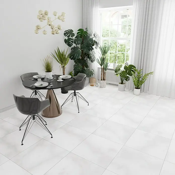 Feinsteinzeugfliese Marmi Statuario - 60 x 60 cm, Weiß, Glänzend - Stimmungsaufnahme