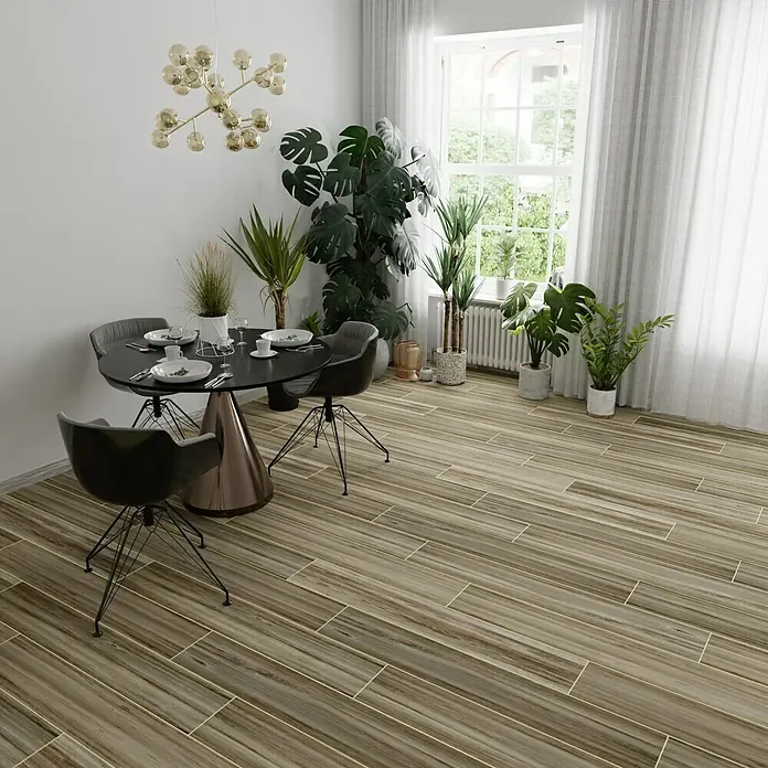 Feinsteinzeugfliese Betulla - 20 x 120 cm, Braun, Matt - Stimmungsaufnahme