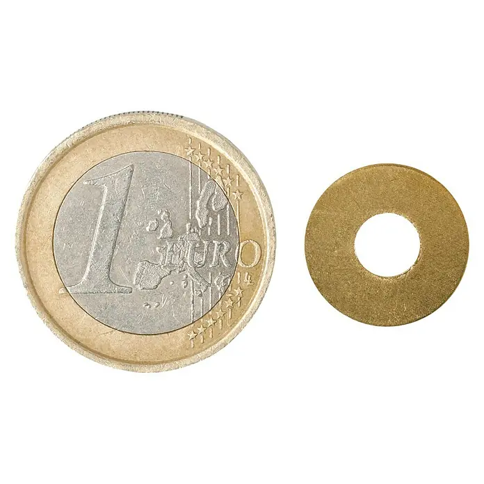 Stabilit Karosseriescheibe - Innendurchmesser: 5,3 mm, Außendurchmesser: 15 mm, Messing, Blank, 12 Stk., DIN 9021 - Draufsicht