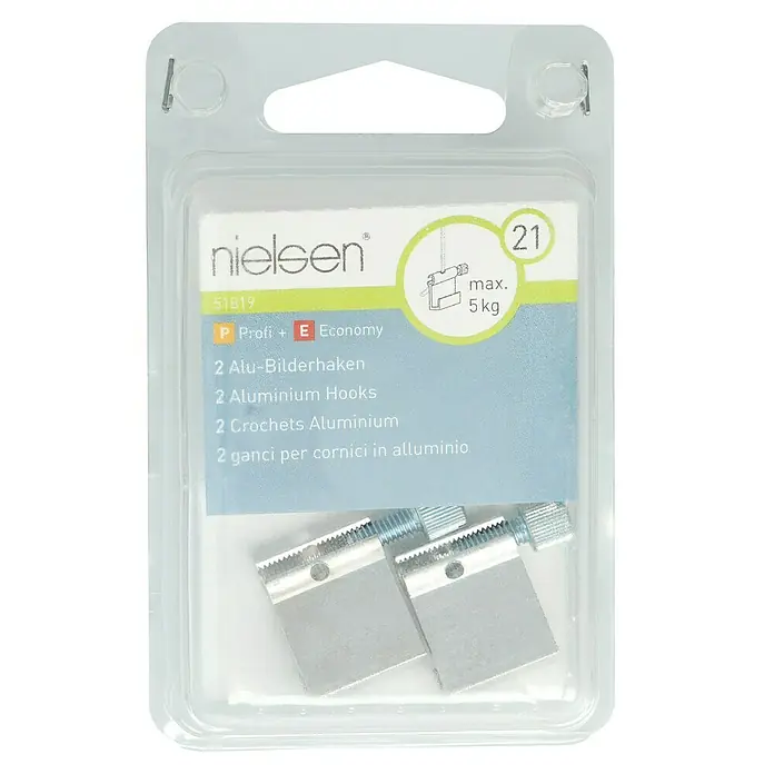 Nielsen Bilderhaken - Belastbarkeit: 5 kg, Aluminium, Silber, 2 Stk. - Draufsicht