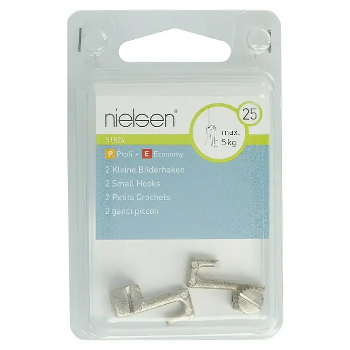 Nielsen Gancho para colgar cuadros - Carga soportada: 5 kg, 2 uds., Metal, Plateado - Vista superior
