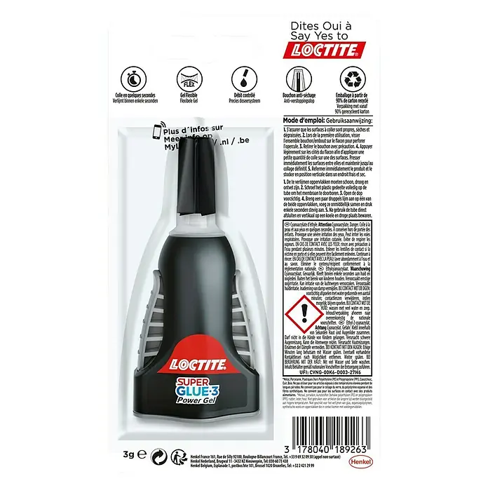 Loctite Super Glue-3 Secondelijm Power Gel 3G Control - 3 g - Vooraanzicht