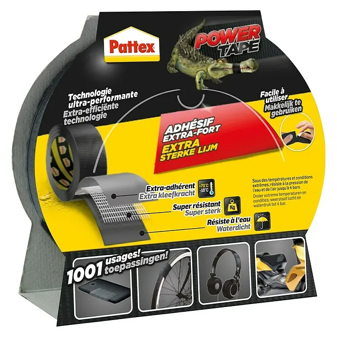 Pattex Powertape - Zwart, 50 mm x 10 m - Diagonaal zicht