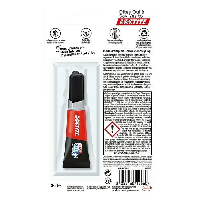 Loctite Super Glue-3 Secondelijm Power Gel 3G - 3 g - Vooraanzicht