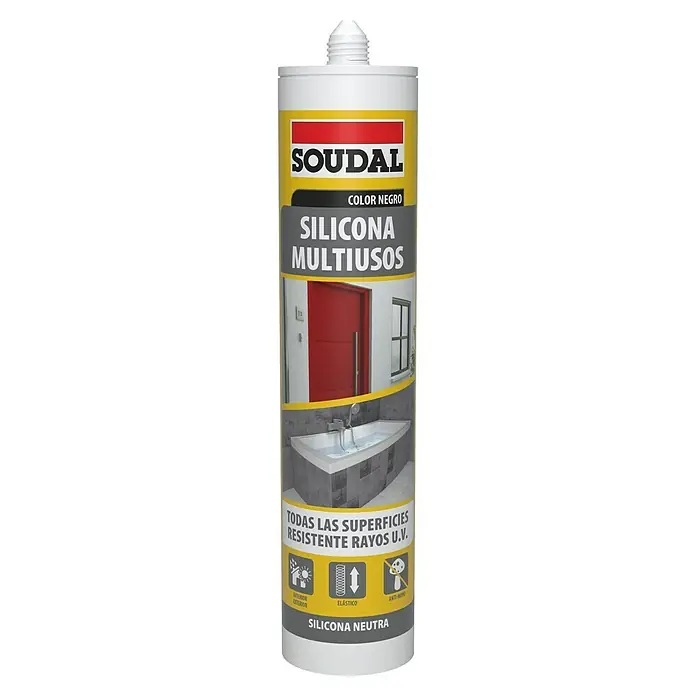 Soudal Silicona Neutro Multiusos - Negro, 290 ml - Vista frontal