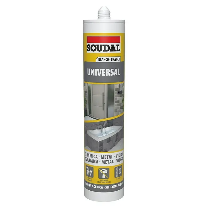 Soudal Silicona universal acética - Blanco, 290 ml - Vista frontal
