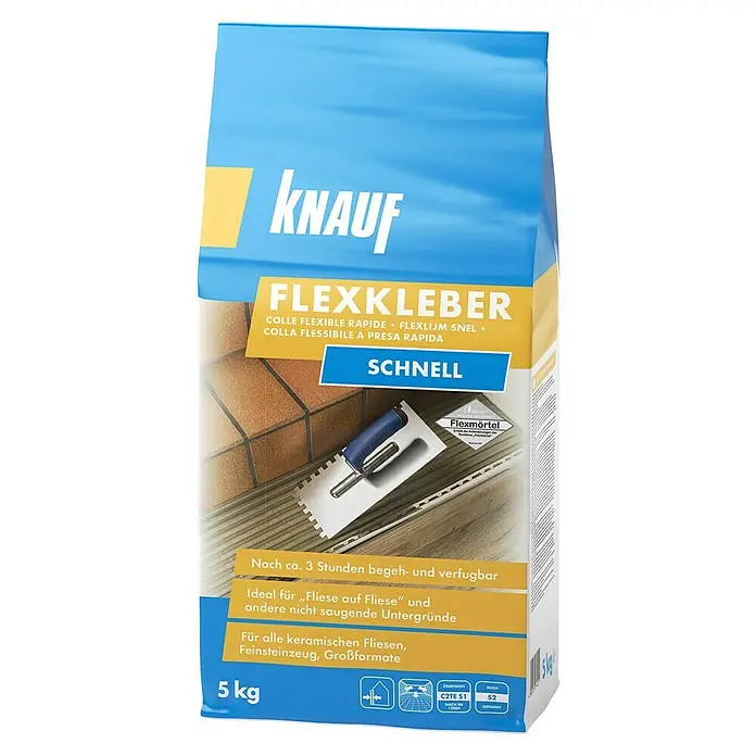 Knauf Flexkleber Schnell - 5 kg, Begehbar nach: 3 h - Vorderansicht