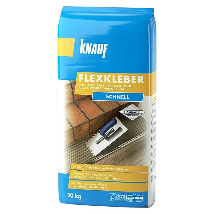 Knauf Flexkleber Schnell - 20 kg, Begehbar nach: 3 h - Vorderansicht