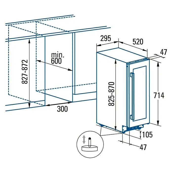 Cata Vinoteca de instalación integrada VI 30117 X - 17 botellas, L x An x Al: 56,7 x 29,5 x 82,7 cm, Negro/Inox - Dibujo técnico