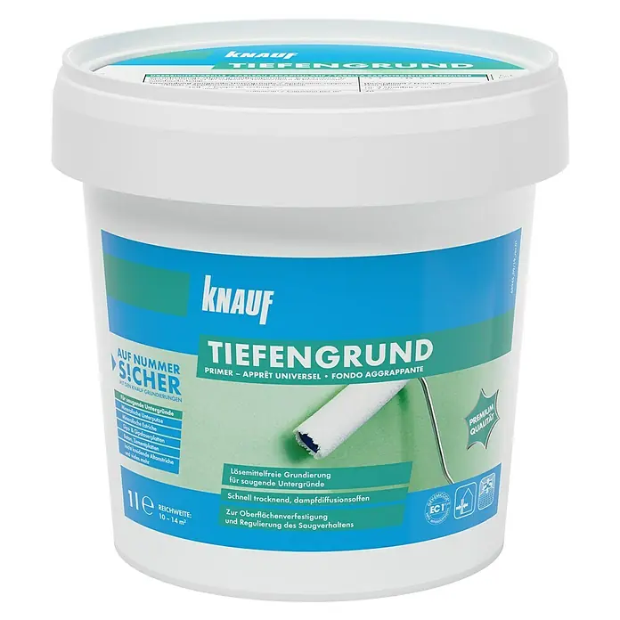 Knauf Tiefengrund - 1 l, Lösemittelfrei, Weichmacherfrei, Emissionsarm - Vorderansicht