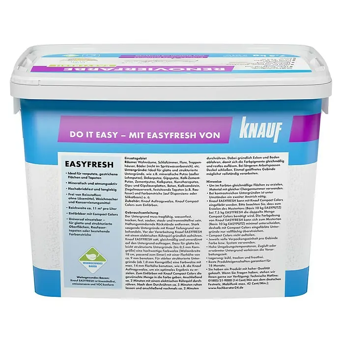 Knauf Wandfarbe Easyfresh - Spezialfarbe, Schneeweiß, Stumpfmatt, 7,5 kg - Rückansicht