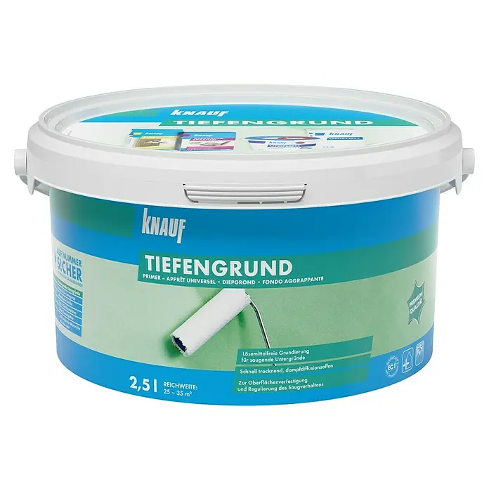 Knauf Tiefengrund - 2,5 l, Lösemittelfrei, Weichmacherfrei, Emissionsarm - Vorderansicht