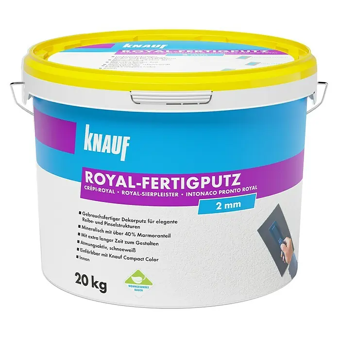 Knauf Fertig-Reibeputz Royal - Weiß, 20 kg, Korngröße: 2 mm - Vorderansicht