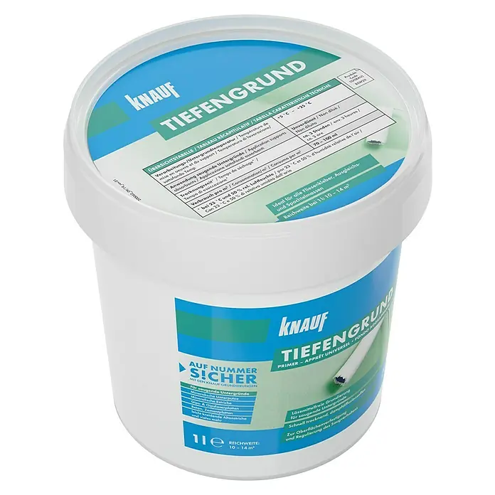 Knauf Tiefengrund - 1 l, Lösemittelfrei, Weichmacherfrei, Emissionsarm - Diagonale Ansicht