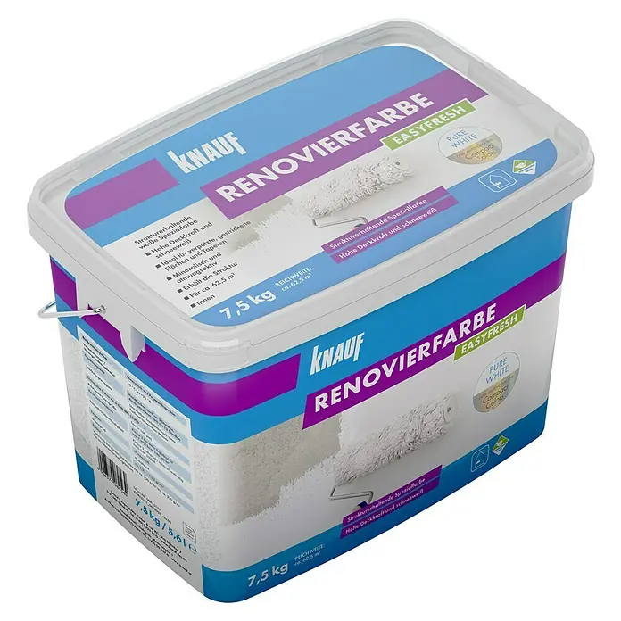 Knauf Wandfarbe Easyfresh - Spezialfarbe, Schneeweiß, Stumpfmatt, 7,5 kg - Diagonale Ansicht