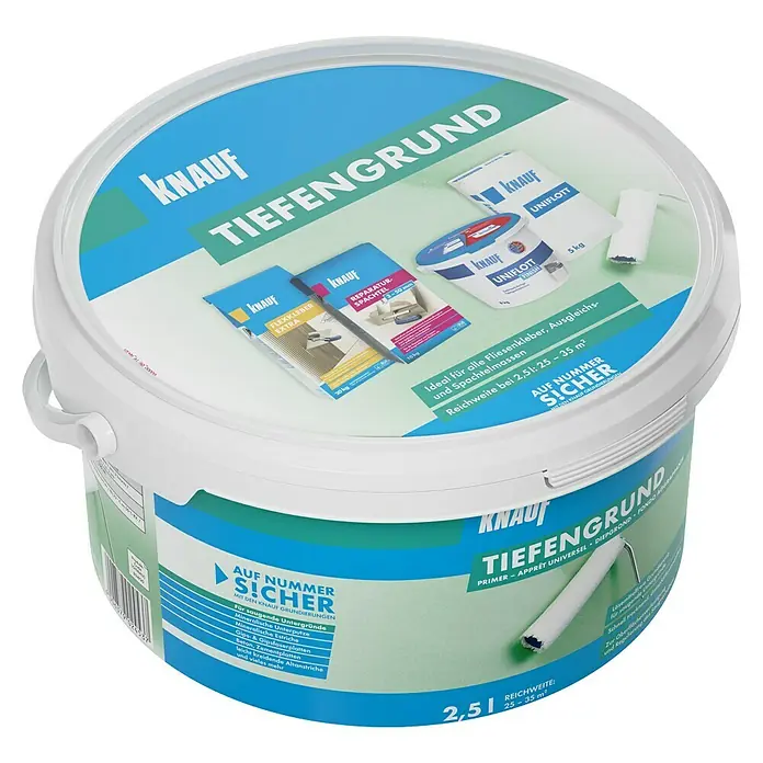 Knauf Tiefengrund - 2,5 l, Lösemittelfrei, Weichmacherfrei, Emissionsarm - Diagonale Ansicht