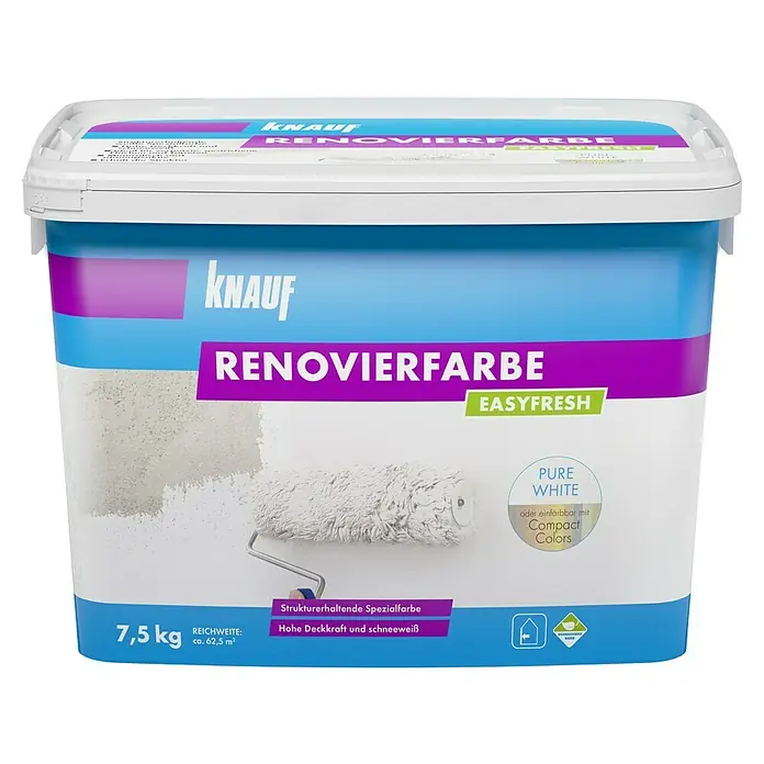 Knauf Wandfarbe Easyfresh - Spezialfarbe, Schneeweiß, Stumpfmatt, 7,5 kg - Vorderansicht