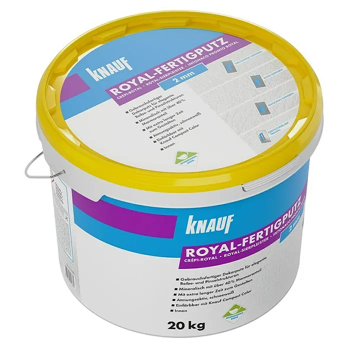 Knauf Fertig-Reibeputz Royal - Weiß, 20 kg, Korngröße: 2 mm - Diagonale Ansicht