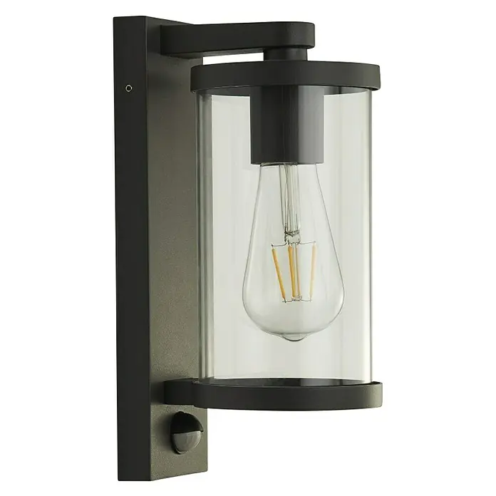 Searchlight Buitenlamp met sensor Porch - 16 x 12 x 29 cm, Zwart, IP44 - Diagonaal zicht