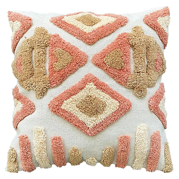 Cojín - Natural/Salmón, 45 x 45 cm, 100% algodón - Vista frontal