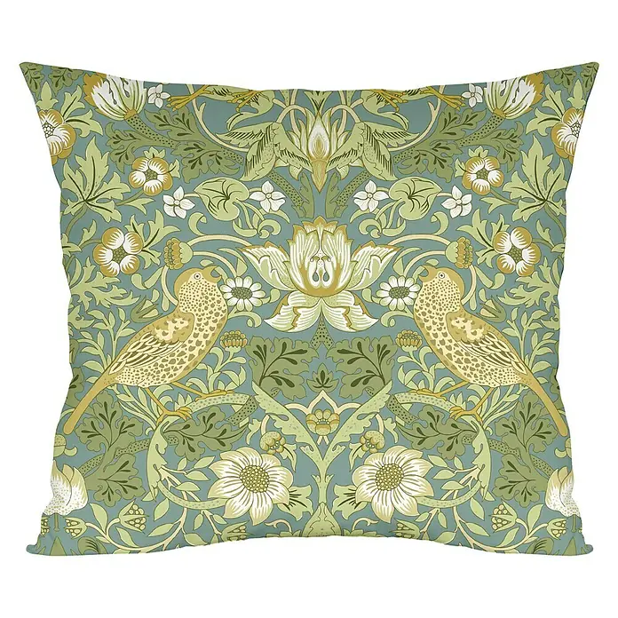 Cojín estampado Pájaros - Verde, 45 x 45 cm, 100% algodón - Vista frontal
