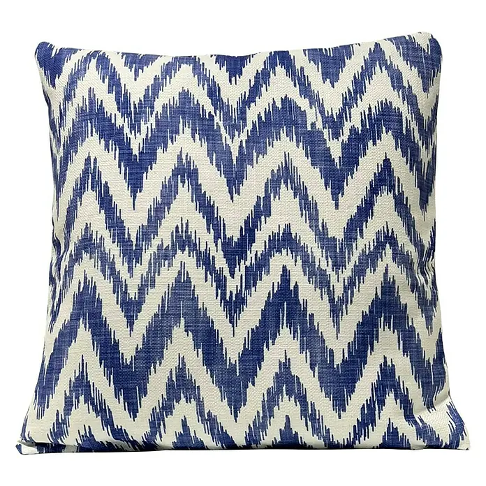 Cojín Mallorca - Azul/Blanco Zigzag, 45 x 45 cm, 100% algodón - Vista frontal