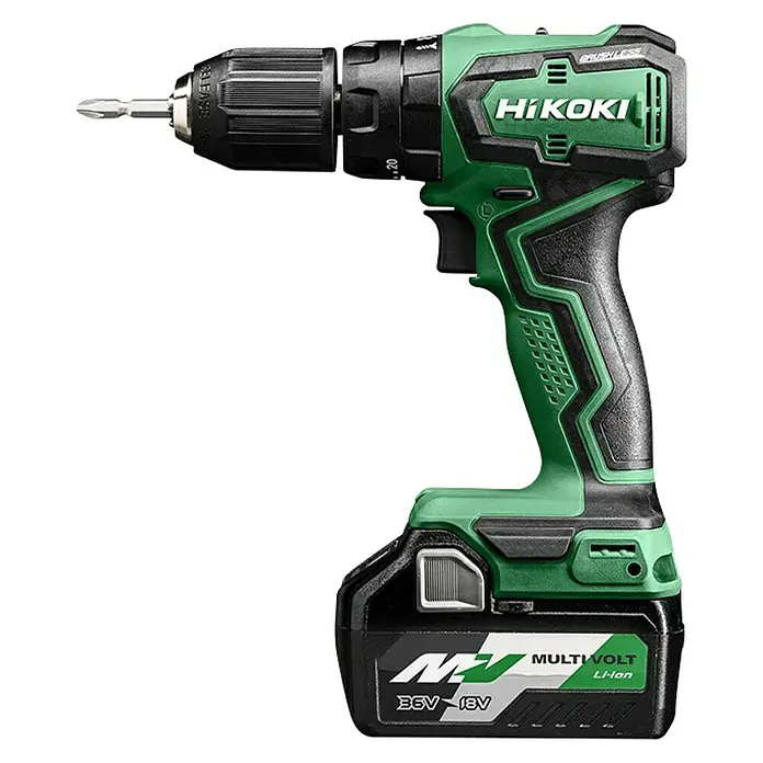 Hikoki Taladro atornillador de batería DV18DD - 18 V, 2 baterías, 3 Ah, Número de revoluciones de marcha en vacío: 440 r.p.m. - 1.700 r.p.m. - Vista frontal