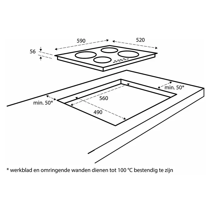 Inventum Kookplaat Inductie IKI6010 - Aantal pitten: 4 st., Inductie - Blauwdruk