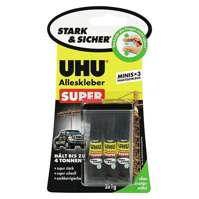 UHU Alleskleber Super Minis - 3 x 1 g, Tube - Vorderansicht