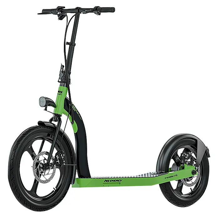 Električni romobil MS Energy R10 - Zelene boje, Opteretivost: 120 kg, Brzina: 0 km/h - 30 km/h - Dijagonalni pogled