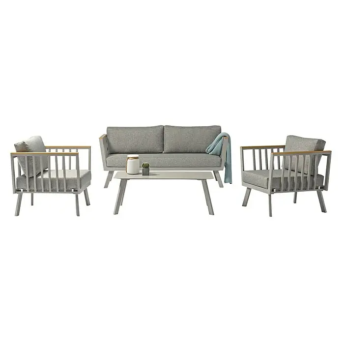 Acamp Loungemöbel-Set Gondola - 4 -tlg., Polywood/Aluminium/Polyester, Taupegrau/Teak-färbig/Grau - Vorderansicht