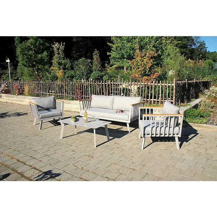 Acamp Loungemöbel-Set Gondola - 4 -tlg., Polywood/Aluminium/Polyester, Taupegrau/Teak-färbig/Grau - Stimmungsaufnahme