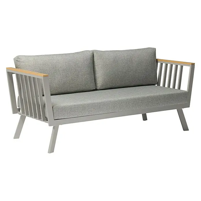 Acamp Loungemöbel-Set Gondola - 4 -tlg., Polywood/Aluminium/Polyester, Taupegrau/Teak-färbig/Grau - Diagonale Ansicht