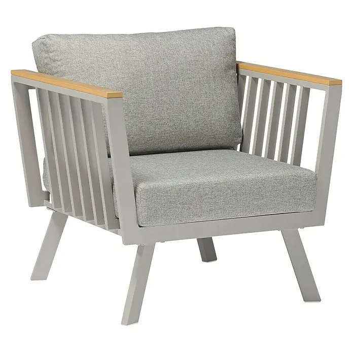 Acamp Loungemöbel-Set Gondola - 4 -tlg., Polywood/Aluminium/Polyester, Taupegrau/Teak-färbig/Grau - Diagonale Ansicht
