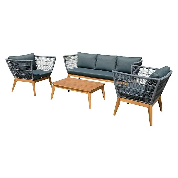 Acamp Loungemöbel-Set Alhambra - 4 -tlg., Akazie/Polyester/Aluminium, Teak-färbig/Anthrazit - Diagonale Ansicht