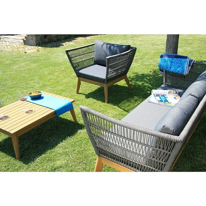 Acamp Loungemöbel-Set Alhambra - 4 -tlg., Akazie/Polyester/Aluminium, Teak-färbig/Anthrazit - Stimmungsaufnahme