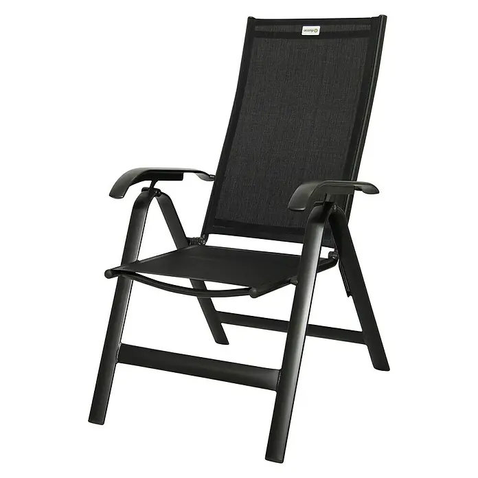 Acamp Gartenmöbel-Set Urban - 1 x Ausziehtisch Extensio, 4 x Klappsessel Acatop, Aluminium, Anthrazit/Carbon/Cemento - Diagonale Ansicht