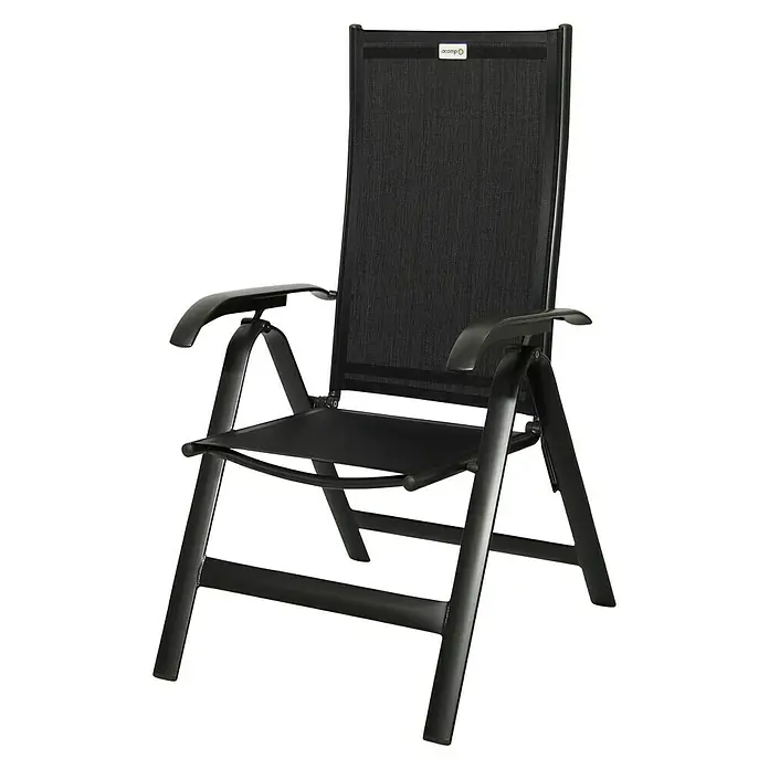 Acamp Gartenmöbel-Set Urban - 1 x Ausziehtisch Extensio, 4 x Klappsessel Acatop, Aluminium, Anthrazit/Carbon/Cemento - Diagonale Ansicht