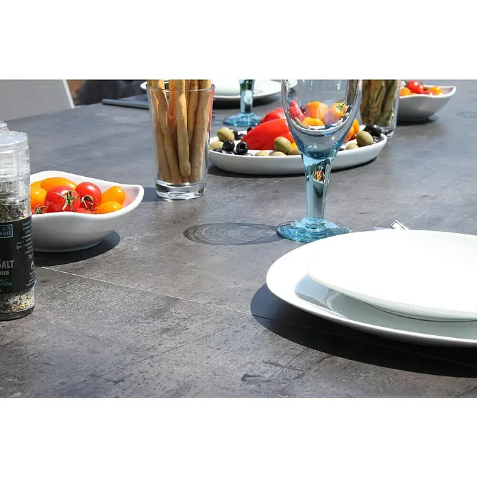 Acamp Gartenmöbel-Set Urban - 1 x Ausziehtisch Extensio, 4 x Klappsessel Acatop, Aluminium, Anthrazit/Carbon/Cemento - Detailaufnahme