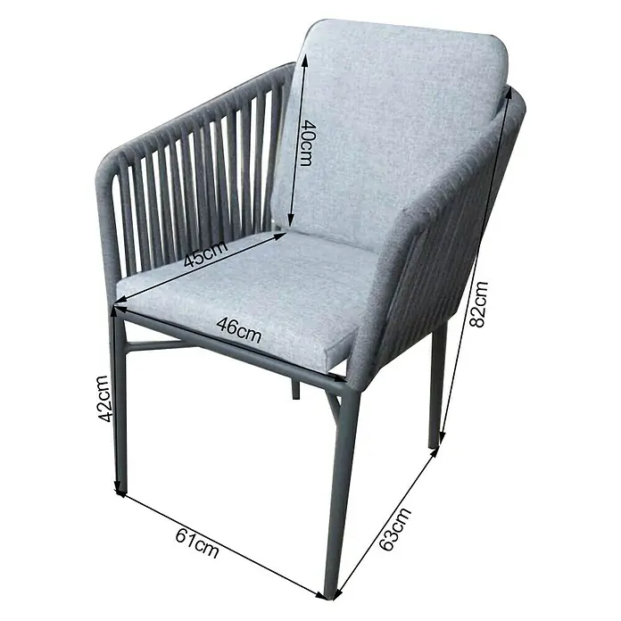 Acamp Gartenmöbel-Set Manhattan - 1 x Ausziehtisch Woody Extension, 6 x Stapelsessel Manhattan, Aluminium, Anthrazit/Schwarz - Skizze