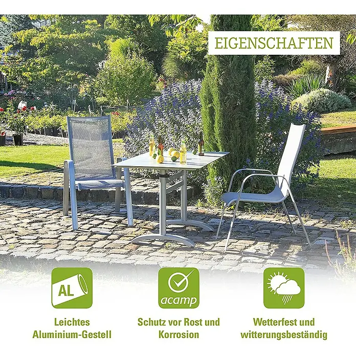 Acamp Gartentisch Acaplan - L x B: 120 x 80 cm, Platin/Cemento/Grigio, Aluminium/HPL, Klappbar - Anwendungsbeispiel