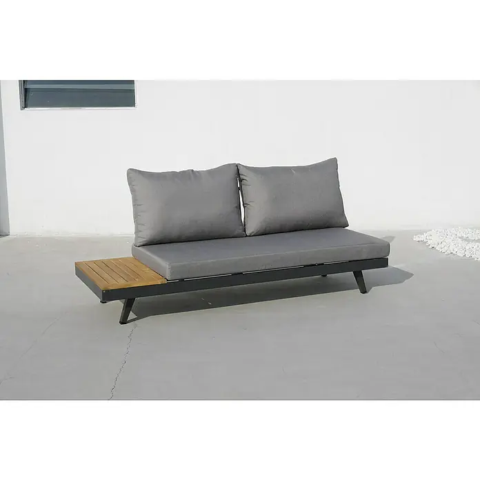 Acamp Loungemöbel-Set Naxos - 3 -tlg., Aluminium/Akazie/Polyester, Anthrazit/Teakfarben/Silbergrau - Stimmungsaufnahme